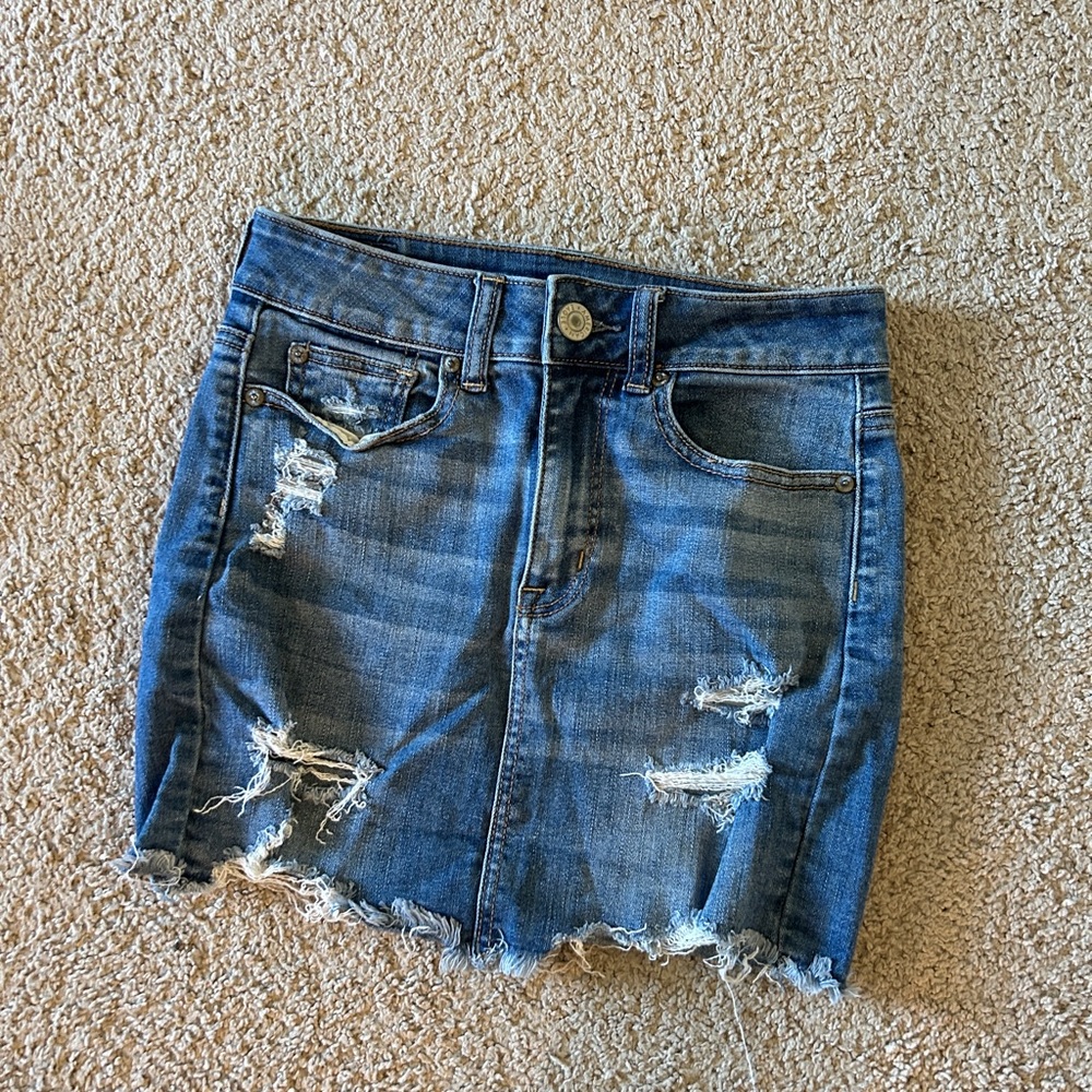 American Eagle Distressed Denim Mini Skirt